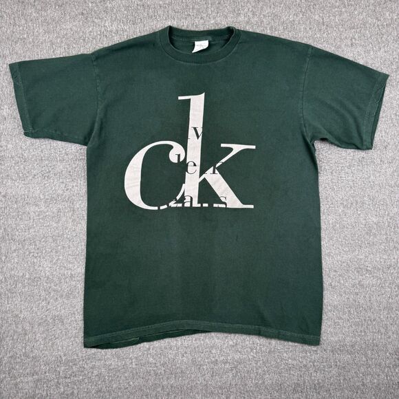 Vintage‎ Calvin Klein Promo T-Shirt Men's Large Green Logo Jeans Grunge 90s - Picture 1 of 7